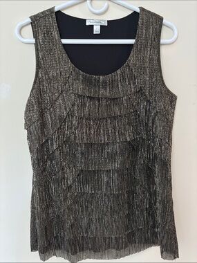 dressbarn Metallic Ruffle Tank Top - Black and Gold